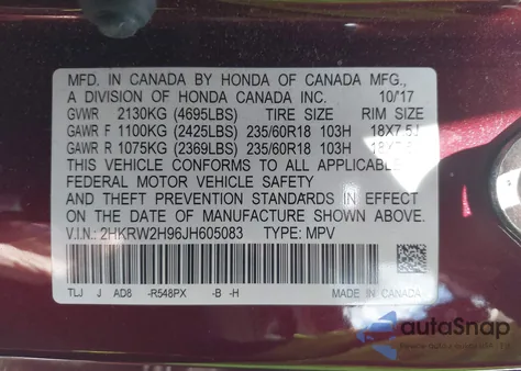 2018 Honda Cr-V Touring from USA, damaged, VIN 2HKRW2H96JH605083